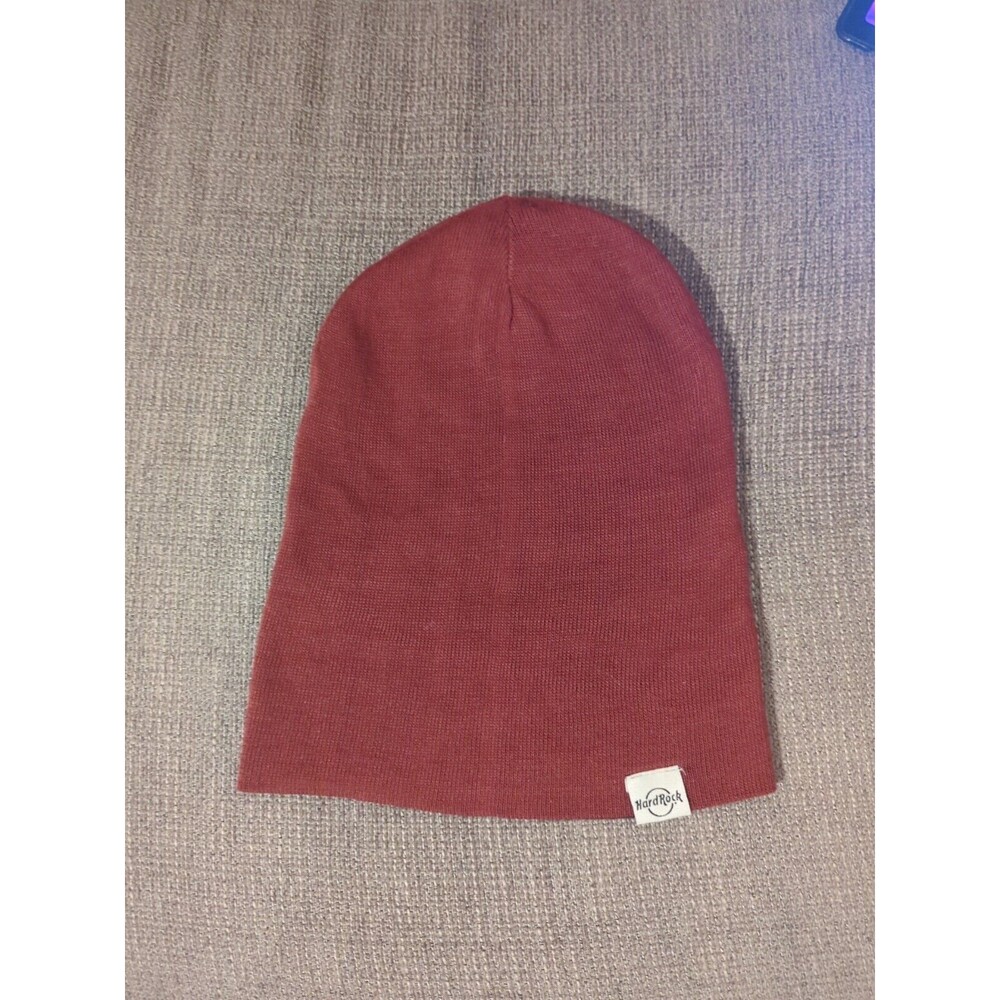 Hard Rock Beanie Cap Toboggan Hat Reversible Solid Red Black Lightweight